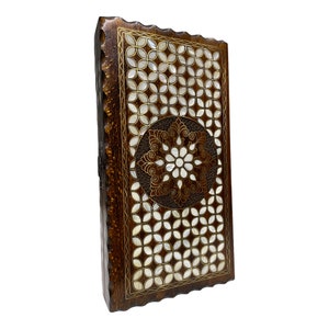 Handmade Backgammon Set - Mother of Pearl Inlaid Deluxe Backgammon Set - Real Mother of Pearl Inlaid Backgammon - Midi Size Backgammon Set