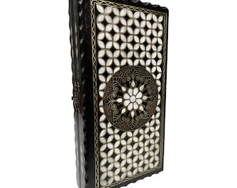 Handmade Walnut Backgammon Set: Mother of Pearl Inlay, Travel Size