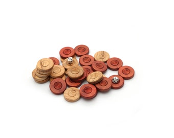 Custom Backgammon Chips - 35 mm Boxwood and Olive - Tree Backgammon Stamps