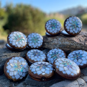 Juego de 10 espejos, Lotus Pacific Blue Mother of Pearl Inlay hecho a mano espejo de mano de maquillaje vintage, espejo compacto portátil, regalo de boda de novia