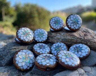 10 Lotus Mother of Pearl Inlay Compact Mirrors:  Handmade Vintage Wedding Gift Collection