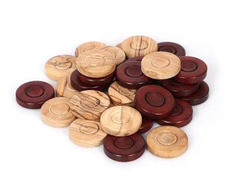 35 mm Boxwood and Olive-Tree Backgammon Stamps - Custom Backgammon Chips - Natural Moire Wood Texture