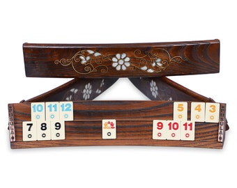 Sakura Rummikub Game Set - Wooden Rummy Board Game Set - Handmade Rummy Cube Game Set - Mother Of Pearl Inlaid Oval Rummy Cube Game Set