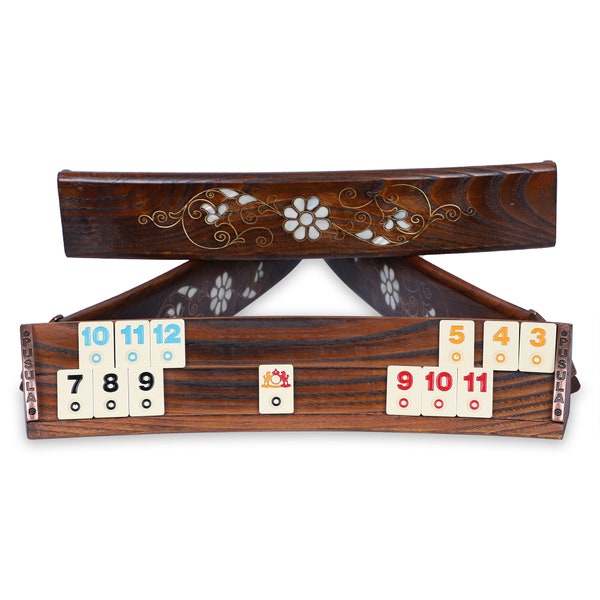 Sakura Rummikub Game Set - Wooden Rummy Board Game Set - Handmade Rummy Cube Game Set - Mother Of Pearl Inlaid Oval Rummy Cube Game Set