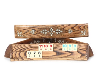 Mother of Pearl Inlaid Rummikub Game Set: Chestnut Wood Rummy Tiles