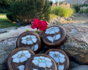 Mother of Pearl Inlay Makeup Mirror Set: Handmade Floral Compact Mirrors