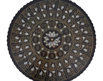 Handmade Mother of Pearl Inlaid Walnut Wall Clock