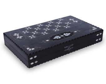 Exclusive Backgammon Mother of Pearl Inlaid Hand Carved 23 Inch Deluxe Wooden Board