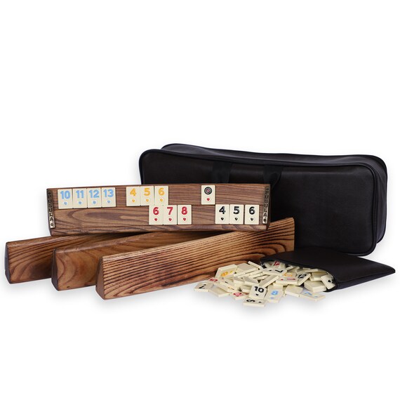 Wooden Oval Rummikub Game Set Natural Moire Wood Texture Rummy