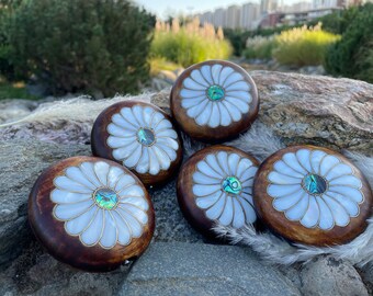 Mother of Pearl Inlay Compact Mirror Set: Handmade Walnut Cosmetic Accessory
