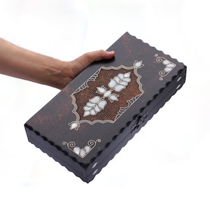 Medium Size Handmade Backgammon Set - Wooden Black Backgammon Board Game - Gift for Boyfriend - Gift for Christmas