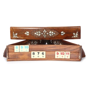 Wooden Oval Rummikub Game Set - Exclusive Rummicube Board Game Set - Special Rummikub -  Mother Of Pearl Inlaid Oval Rummy Cube Game Set
