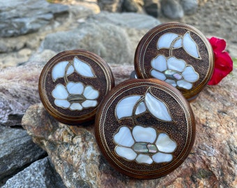 Mother of Pearl Inlay Mirror Set: Handmade Walnut Makeup Mirrors