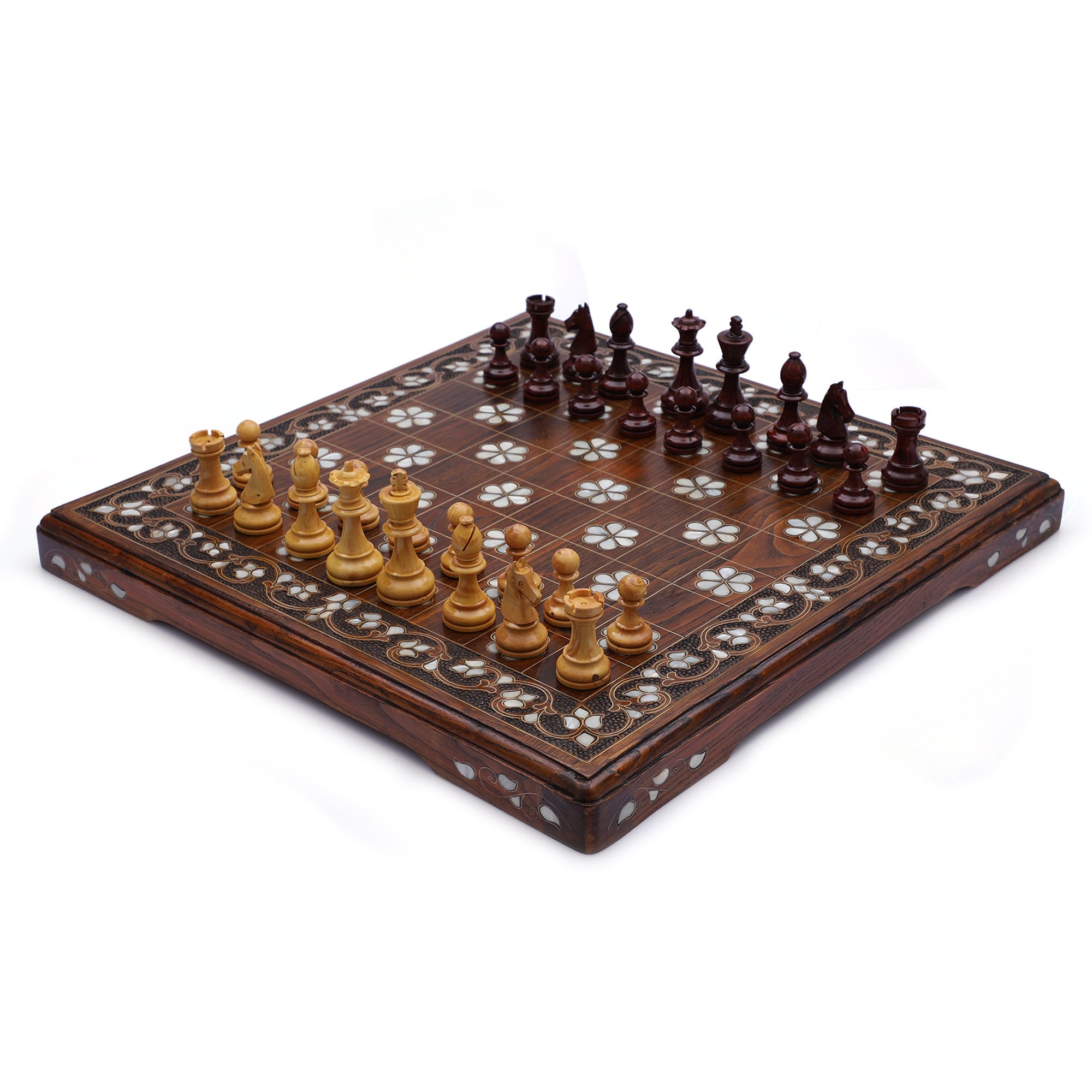 20.5 Inches Istanbul Chess Set Walnut - Mother of Pearl inlaid Chess B –  Craftsoy