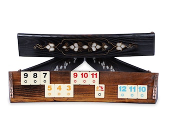 Oval Rummicube Board Mother of Pearl Inlaid Handcrafted Anatolia Wooden Rummy Cues Design