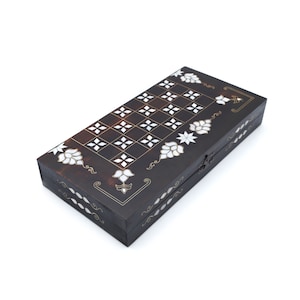 Wooden Handmade Backgammon Set - White Mother Of Pearl Inlaid Backgammon Game Set - Backgammon Set with Checkers Outside -Special Backgammon