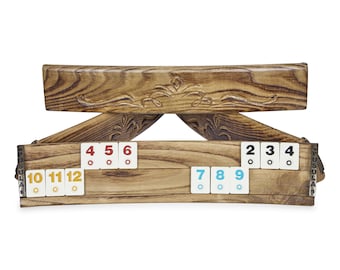 Wooden Handmade Rummy Cube Game Elliptic Rummikub Board with Curved Design