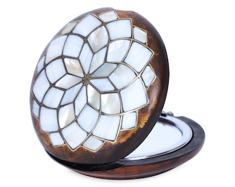 Pearl Vintage Hand Mirror - Mother of Pearl Handmade Vintage Makeup Hand Mirror - Compact Makeup Hand Mirror - Vintage Wedding Gifts