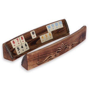 Santorini Hand Carved Oval Rummikub Game Set - Elliptic Rummikub Game Set - Wooden Oval Rummy Cube - Natural Moire Wood Texture Rummy Game