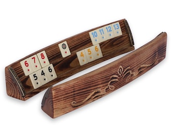 Hand Carved Oval Rummikub Game Set: Chestnut Wood Rummy Tiles