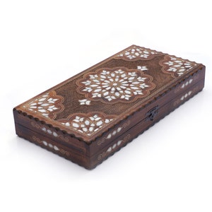Handmade Backgammon Board House of Virgin Mary - White Mother Of Pearl Inlaid Backgammon Game Set - Christmas Day Gift - Special Gift