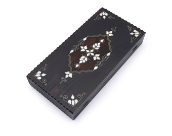 Safranbolu Backgammon Board White Mother of Pearl Inlaid Wooden Handmade Special Design