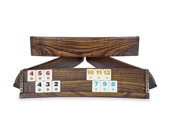 Handmade Wooden Rummikub Game Set: Oval Moire Wood Texture