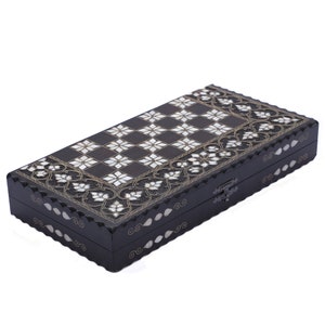 Wooden Handmade Backgammon Set Grand Bazaar - White Mother Of Pearl Inlaid Backgammon Game Set - Backgammon Set with Chess Outside