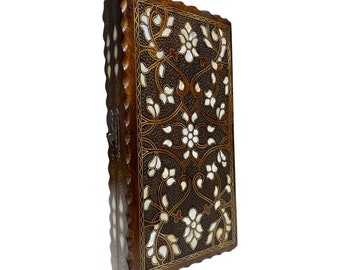Backgammon Game White Mother of Pearl Inlaid Medium Size Handmade Wooden Backgammon Board