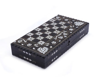 Handmade Mother of Pearl Inlaid Backgammon & Chess Set