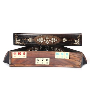 Handmade Rummy Game Set - Exclusive Rummicube Board Game Set - Special Rummikub -  Mother Of Pearl Inlaid Oval Rummy Cube Game Set