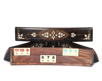 Handmade Rummy Game Set - Exclusive Rummicube Board Game Set - Special Rummikub -  Mother Of Pearl Inlaid Oval Rummy Cube Game Set