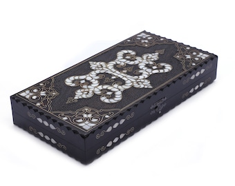 Archangels Backgammon Board Real White Mother of Pearl Inlaid Wooden Handmade Carved