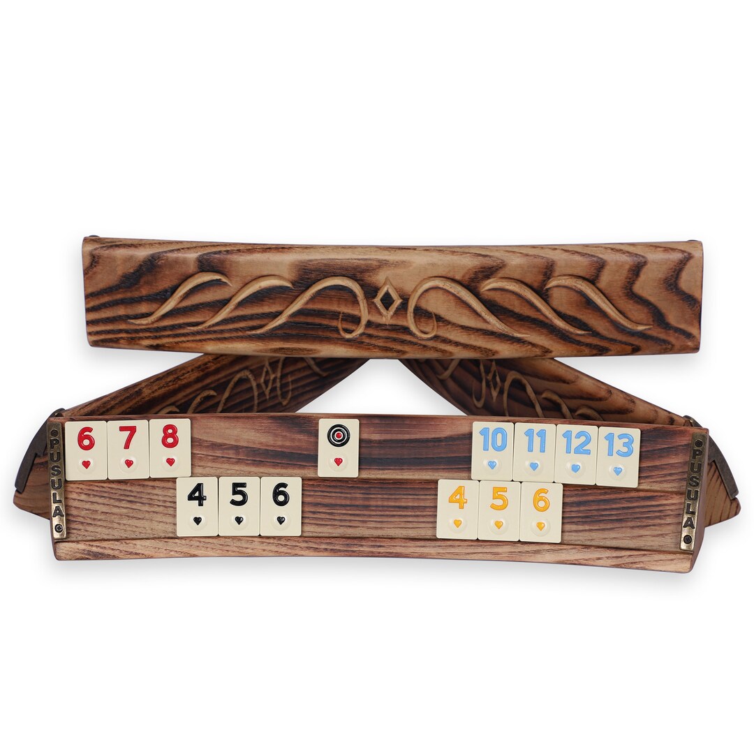 Hand Carved Oval Rummikub Board Natural Moire Wood Texture Wooden ...