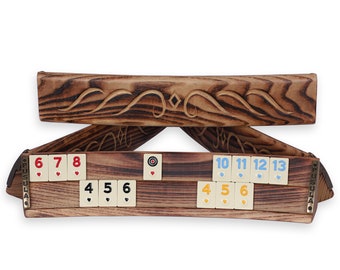 Hand Carved Oval Rummikub Board Natural Moire Wood Texture Wooden Elliptic Rummy Design