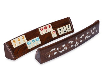 Rummicube Board Wooden Rummy Cues Handmade Mother of Pearl Inlaid Oval Rummy Design