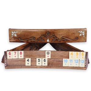 Handmade Rummy Game Set Niagara - Special Rummikub Board Set - Mother Of Pearl Inlaid Oval Rummikub Game Set - Wooden Carved Rummikub