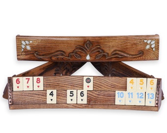 Handmade Rummikub Game Set: Mother of Pearl Inlaid Wooden Rummy