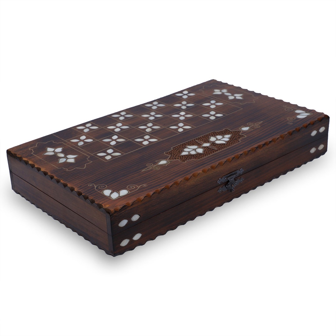Backgammon Perlmutt eingelegtes Hand geschnitztes 23-Zoll-Deluxe-Brett ...