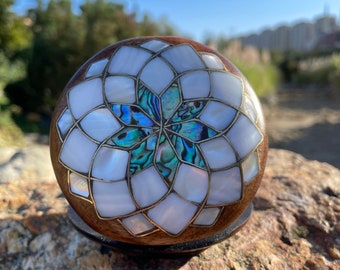 Abalone Pearl Inlay Hand Mirror, Pacific Blue Mother of Pearl Inlay Makeup Mirror, Handcrafted Lotus Portable Mirror, Special gift