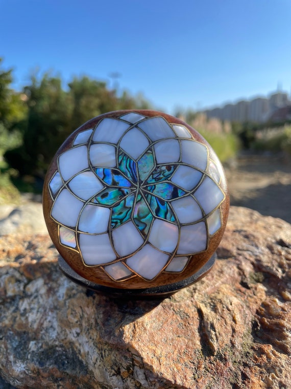 Abalone Pearl Inlay Hand Mirror, Pacific Blue Mother of