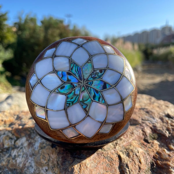 Abalone Pearl Inlay Hand Mirror, Pacific Blue Mother of Pearl Inlay Makeup Mirror, Handcrafted Lotus Portable Mirror, Special gift