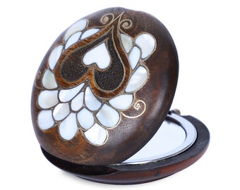 Mother of Pearl Handmade Vintage Compact Makeup Hand Mirror Wedding Gift for Mother