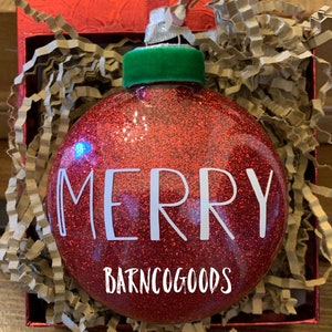 Glitter Christmas Ornaments || Merry || Bright || Merry & Bright || Round Discs || Shatterproof