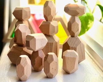 Holzsteine, 16 Stück Spatzenfarbe, Holzfelsen, Montessori-Spielzeug, Holzspielzeug, Balancierblöcke, Stapelspielzeug, sensorisches Spielzeug
