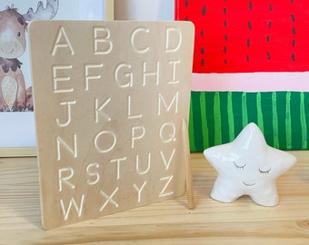 A-Z Alphabet Wooden Tracing Board, Montessori Numbers Tracing Toys, Home School Tool, Double Sided Groove Board