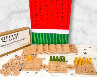 Wooden Math Counting Game, Ten Frame Math Game , Learning Toy, Montessori math board With Tray , Wooden math game