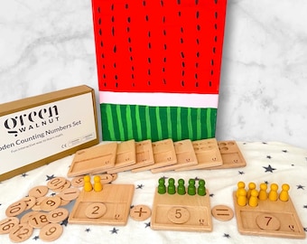 Wooden Math Counting Game, Ten Frame Math Game , Learning Toy, Montessori math board With Tray , Wooden math game