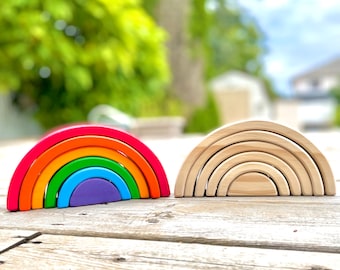 Petit empileur arc-en-ciel en bois, Jouet en bois, Jouet ouvert, Blocs de construction, Blocs empilables, Jouet éducatif, Jouet Montessori