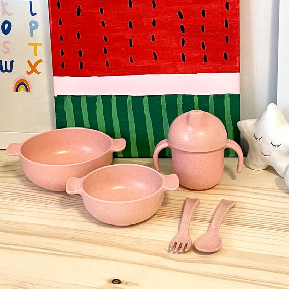 Set di stoviglie in paglia di grano da 5 pezzi per neonati e bambini, set  per